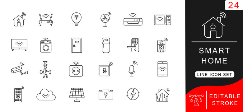 Smart Home IoT Line Icon Set &ndash; Home Automation Devices Editable Stroke Vector Collection
