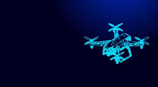 A modern, intricate, blue wireframe drone illustration, representing advanced technology, innovation, and sophisticated aerial monitoring capabilities.