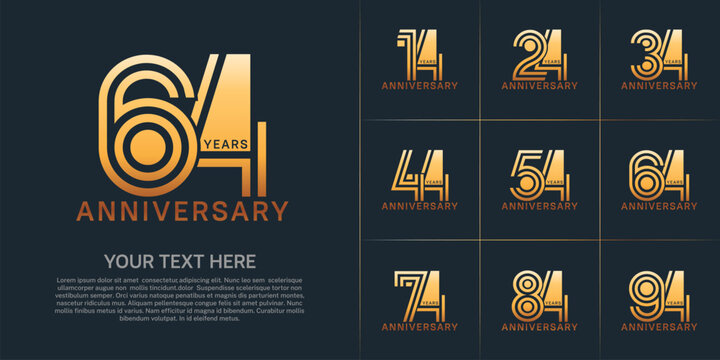 Anniversary set design with double line number. gold color for celebration event
