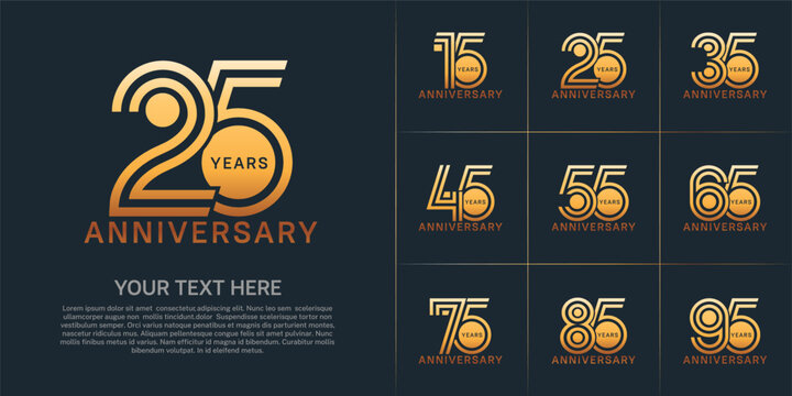 Anniversary set design with double line number. gold color for celebration event