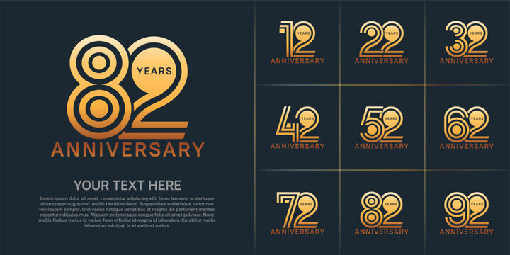 Anniversary set design with double line number. gold color for celebration event