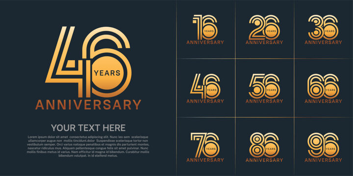 Anniversary set design with double line number. gold color for celebration event