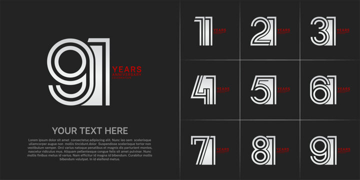 Anniversary set design with double line number. white and red color for celebration event