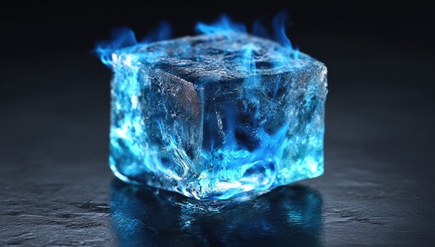 Abstract Concept of Fire and Ice Fusion in a Cube.