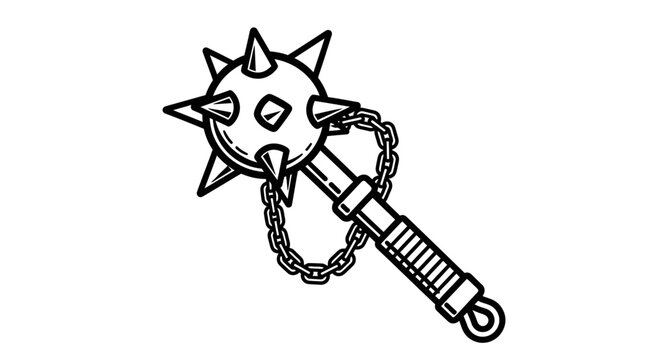 Medieval flail weapon illustration on white background isolated design element