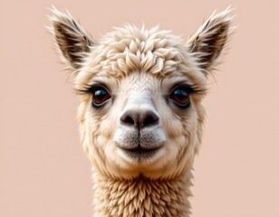 Fototapeta premium Adorable Baby Alpaca Portrait with Soft Pastel Background