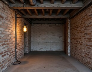 Fototapeta premium Industrial Basement with Vintage Edison Bulb and Raw Materials