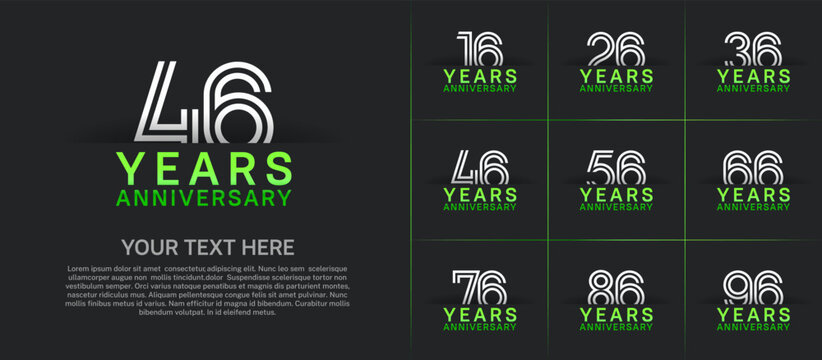 Anniversary logo set with double line number style. white and green color can be use for special moment