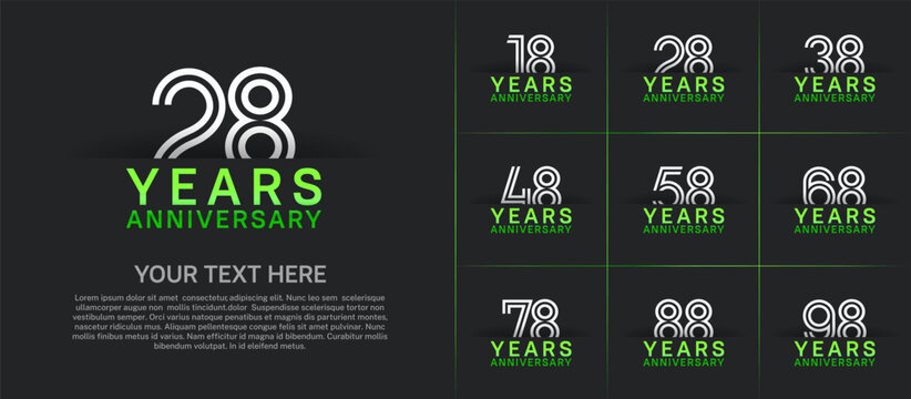 Anniversary logo set with double line number style. white and green color can be use for special moment
