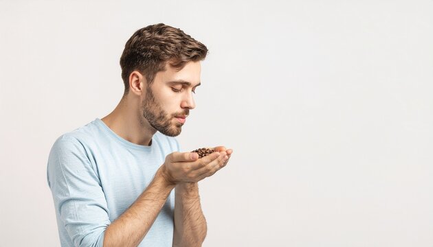 コーヒー豆の香りをかぐ