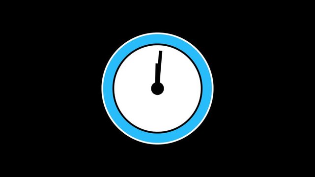 Clock icon motion graphics time lapse blue frame with black background.