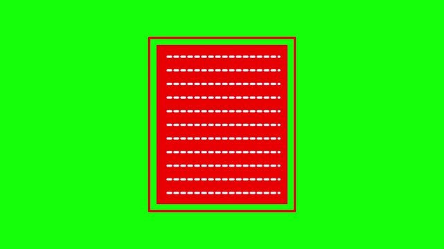 Abstract red document icon with animated white dashed lines on green screen motion graphic.