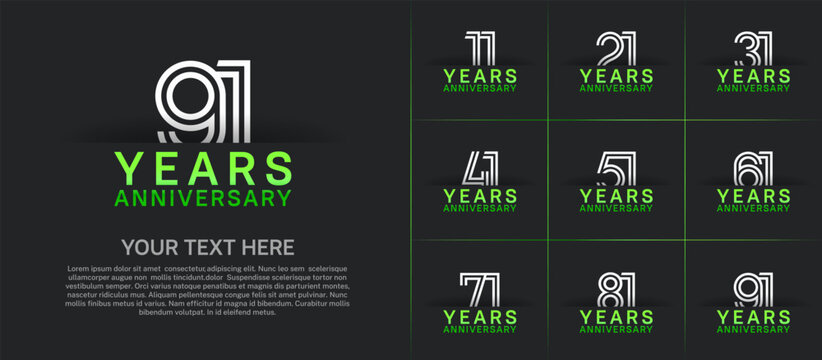 Anniversary logo set with double line number style. white and green color can be use for special moment