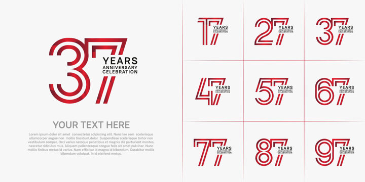 Anniversary logo set with double line number style. red and black color can be use for special moment