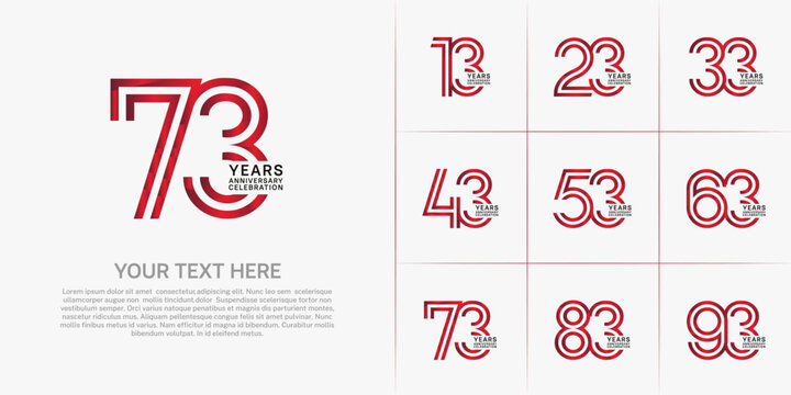 Anniversary logo set with double line number style. red and black color can be use for special moment