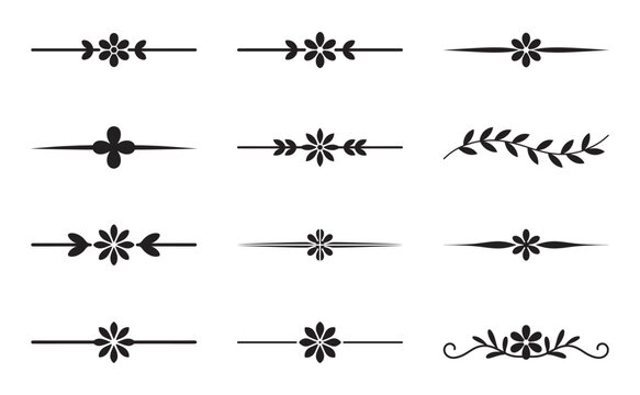 Collection of vector text dividers with solid floral ornaments design.