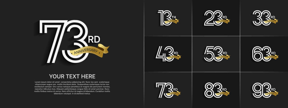 Anniversary logo set with double line number style. white color with gold ribbon can be use for special moment