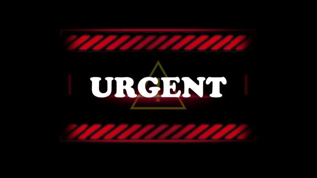 Urgent notification alert flashing in red digital warning style with hazard symbols for high priority security motion footage