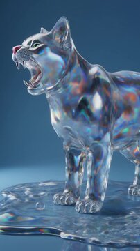 Liquid water cat emerging from surface representing transformation, flexibility, and dynamic change