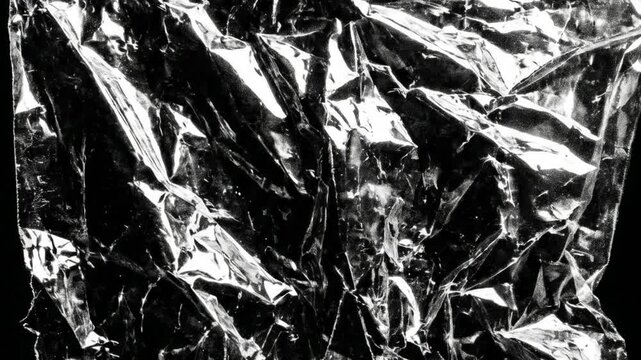 Abstract Close-up of Crumpled Transparent Plastic Film Texture