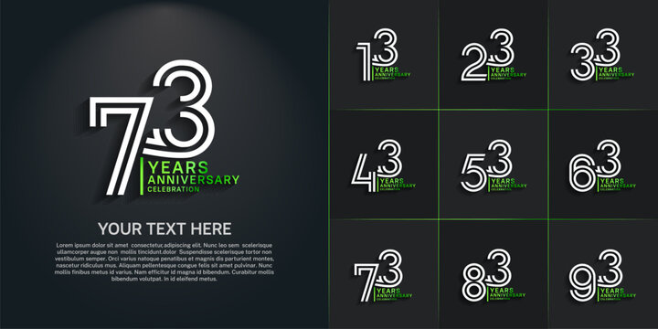 Anniversary logo set with double line number style. white and green color can be use for special moment