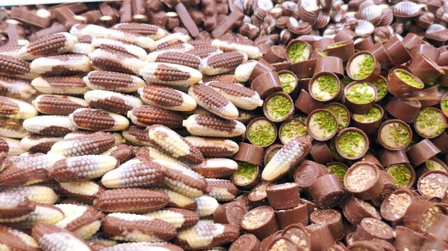 Enjoying sweet treats at a candy market in Istanbul