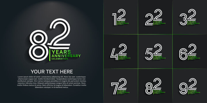 Anniversary logo set with double line number style. white and green color can be use for special moment