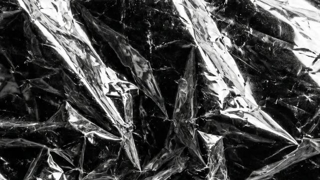 Abstract Close-up of Crumpled Transparent Plastic Film Texture