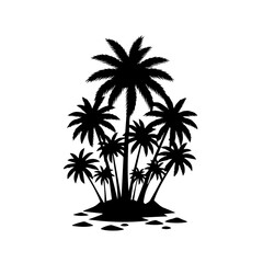 Obraz premium Tropical island scene with palm trees standing on sandy shore surrounded by water