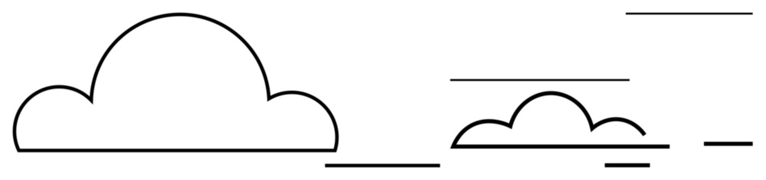Weather forecast, motion, travel, speed, minimalism cloud movement. Simple black line clouds with motion lines. Weather forecast and motion concept. Line metaphor. Simple line icons