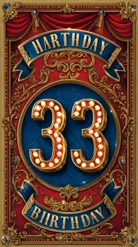 Gilded 33rd Birthday: Ornate Red Blue Vintage Festive Design