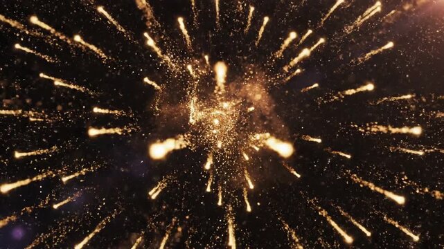 3D Realistic animation firework motion graphic on sky black background. Fire work celebrationin night composing element. Sprakle and glitter in air. New year festival and carnival festive firework set