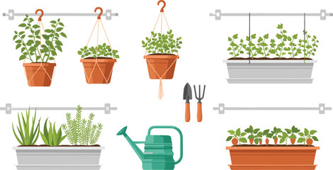 Fototapeta premium Urban gardening vector illustration with planters and tools