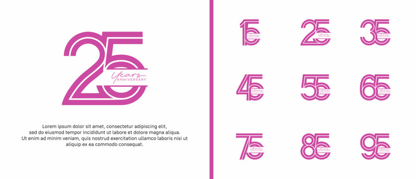 anniversary vector logo set, purple color with handwriting can be use for celebration