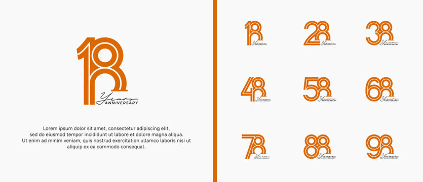 anniversary vector logo set, orange color with handwriting can be use for celebration