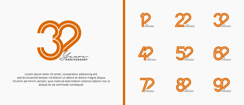 anniversary vector logo set, orange color with handwriting can be use for celebration