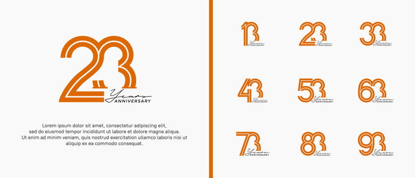 anniversary vector logo set, orange color with handwriting can be use for celebration