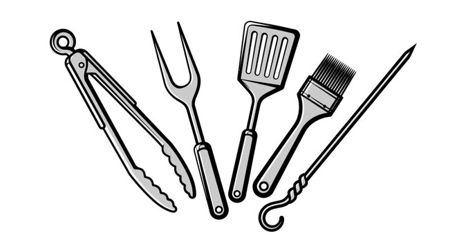 Barbecue tools illustration tongs fork spatula brush skewer vector