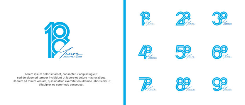 anniversary vector logo set, blue color and handwriting can be use for celebration