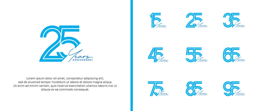 anniversary vector logo set, blue color and handwriting can be use for celebration