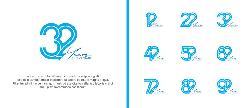 anniversary vector logo set, blue color and handwriting can be use for celebration