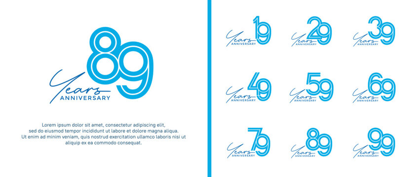 anniversary vector logo set, blue color with handwriting can be use for celebration