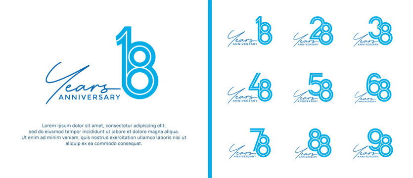 anniversary vector logo set, blue color with handwriting can be use for celebration