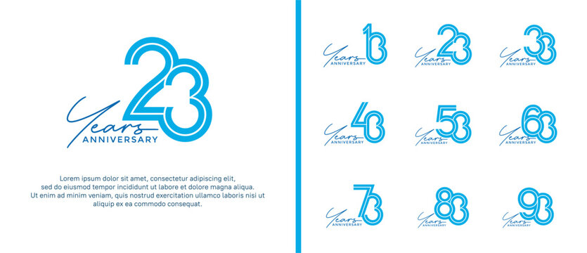 anniversary vector logo set, blue color with handwriting can be use for celebration