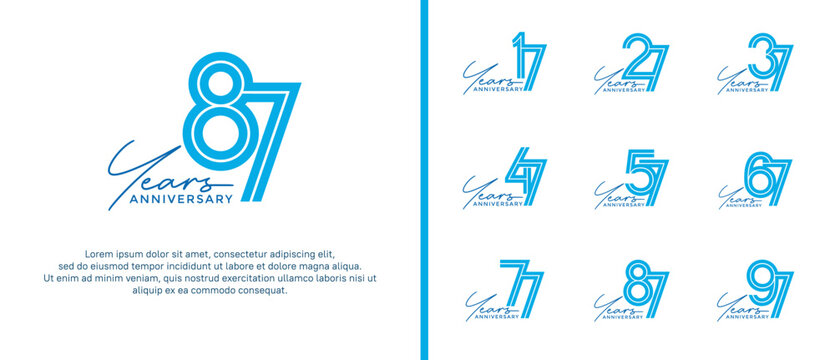 anniversary vector logo set, blue color with handwriting can be use for celebration