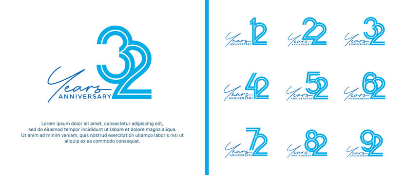 anniversary vector logo set, blue color with handwriting can be use for celebration