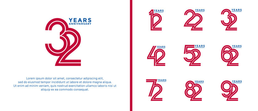 anniversary vector logo set, red and blue color can be use for celebration