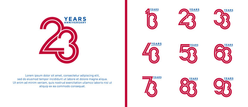 anniversary vector logo set, red and blue color can be use for celebration