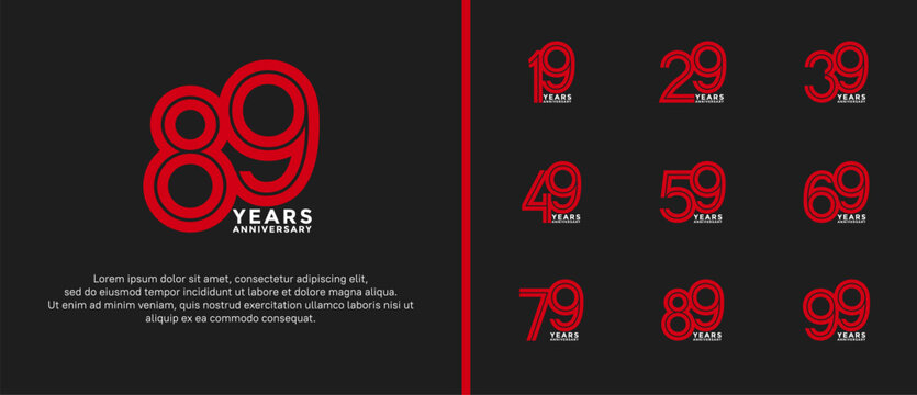 anniversary vector logo set, red and grey color can be use for celebration