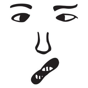 Print vector - Abstract cartoon character facial expression and strange lopsided lips